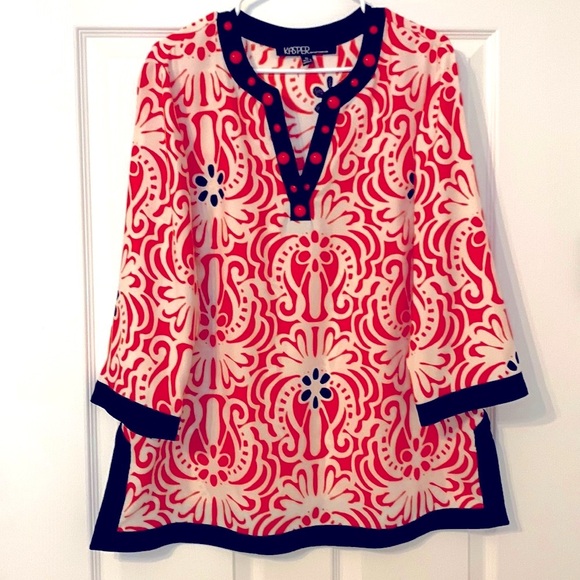 Kasper Tops - Kasper Sportswear Women's Red and Black Patterned Top